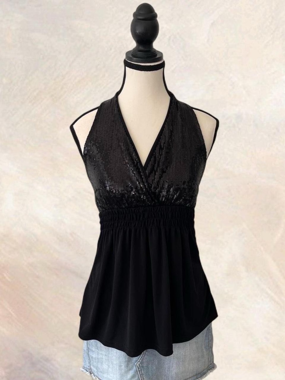 Me&Me Black Sequin Halter Top